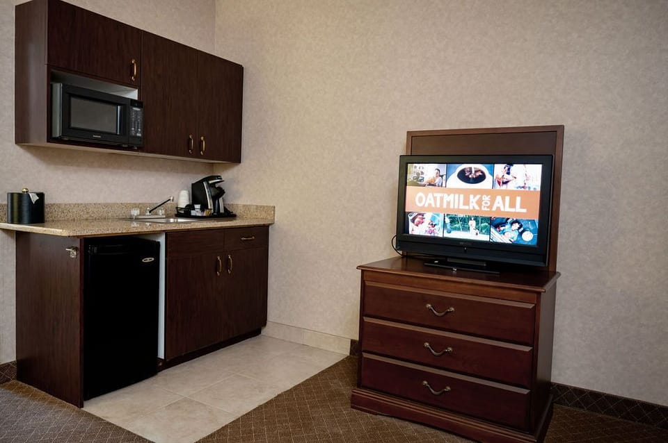 Hypo-allergenic bedding, desk, laptop workspace, iron/ironing board