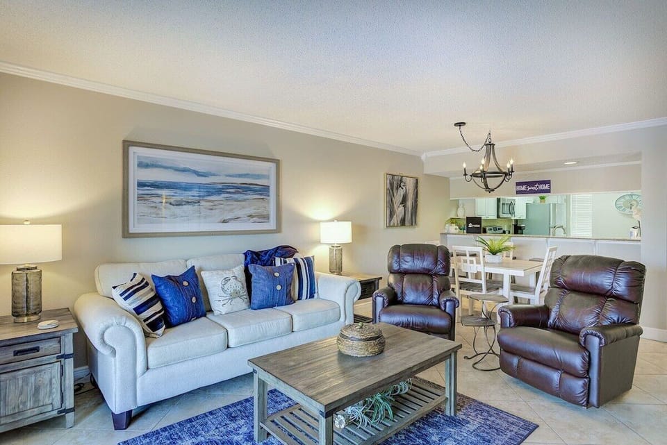 Comfy seating with couch and recliners