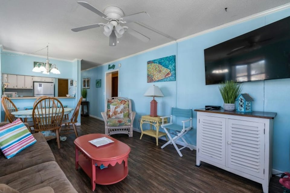 This comfy living room offers space for everyone to gather!