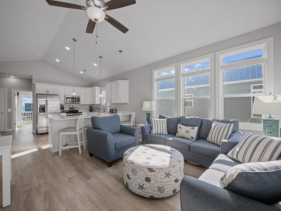 Living room with queen sleeper sofa.  Linens are included for sleeper.