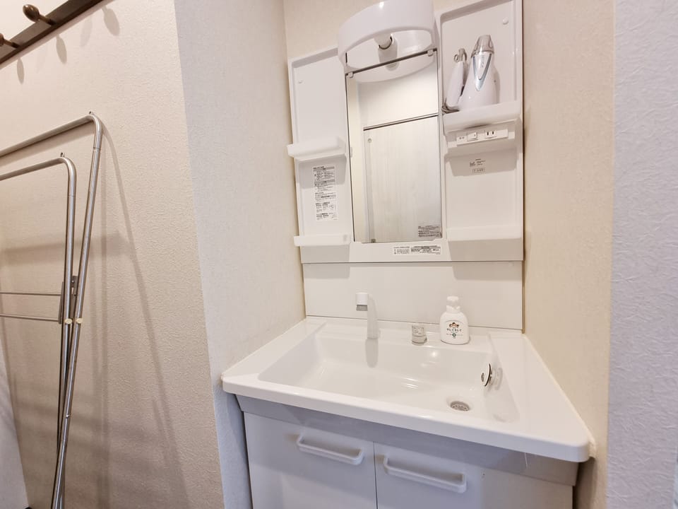 Combined shower/tub, hair dryer, slippers, bidet