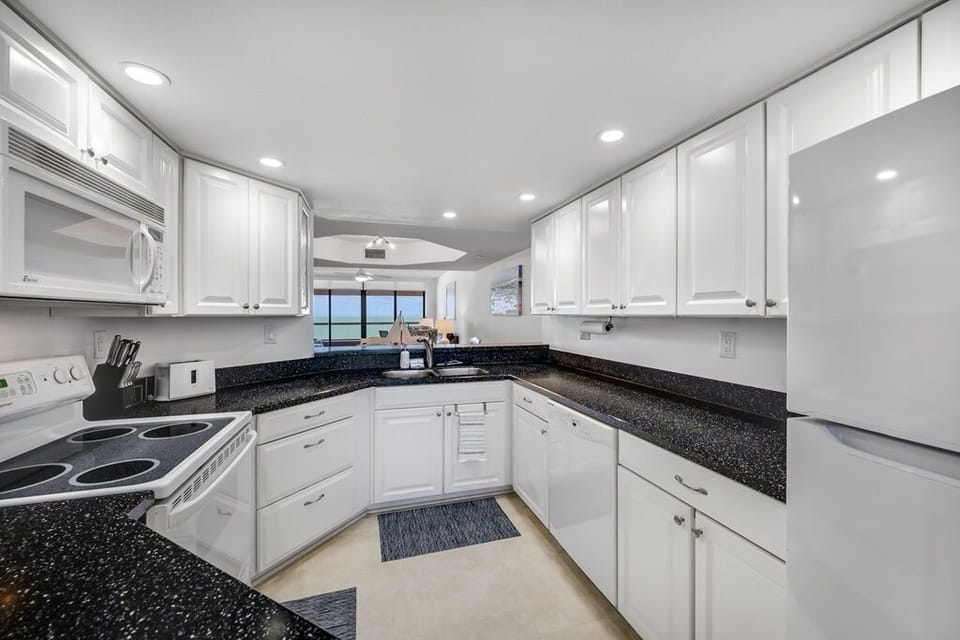 Fully stocked kitchen with views of the Gulf of Mexico and intercoastal