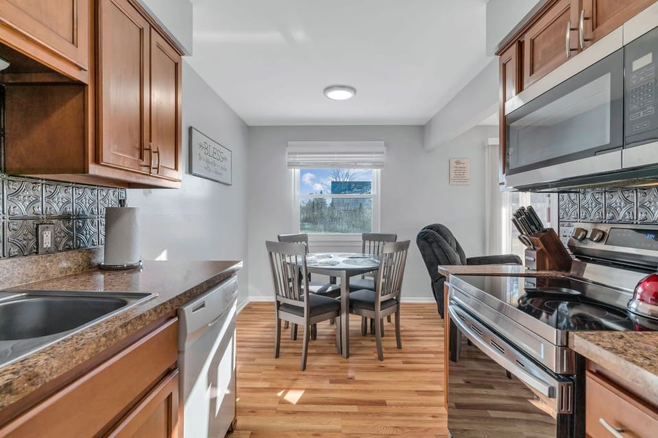 The kitchen has a blender, slow cooker and hand mixer plus many other amenities.