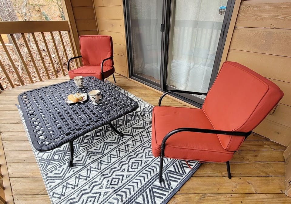 Lower floor private deck with mountain views.