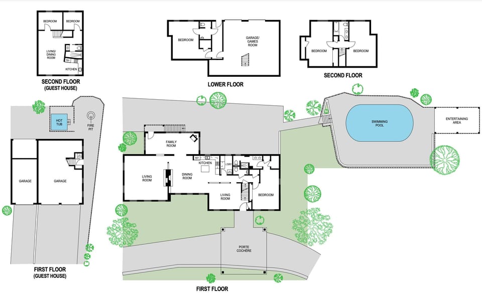Property map detailing layout and amenities for guest clarity.