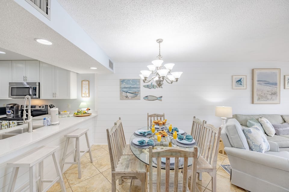 Offers seating for 6 at the table.