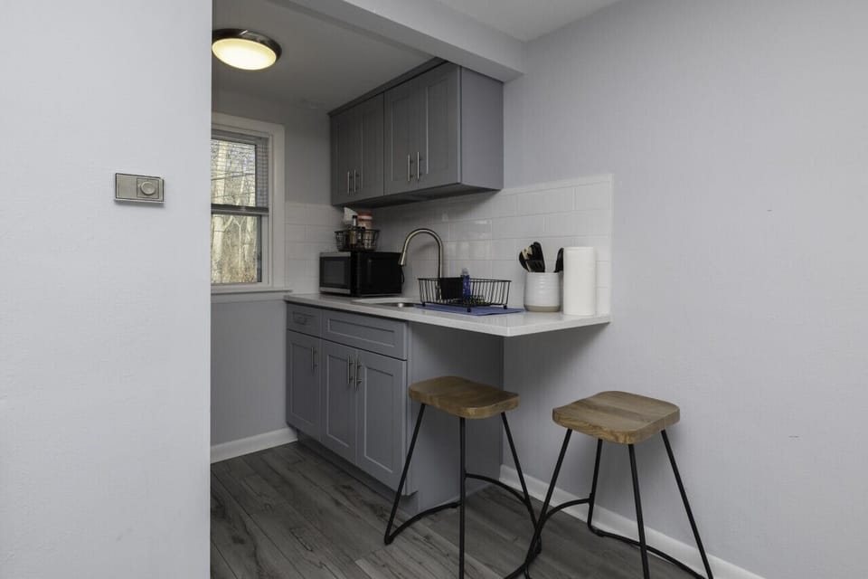 Small in size, big on function. Our fully equipped kitchen features space-saving appliances and all the essentials needed to whip up a gourmet meal