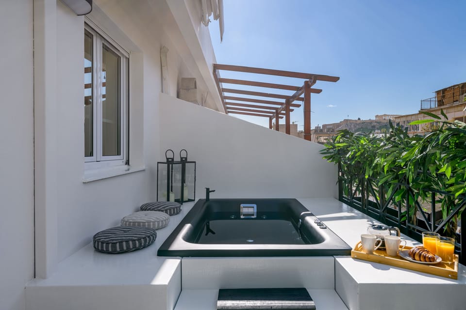 Direct Acropolis View from Patio/Balcony and inside the private Plunge Pool 