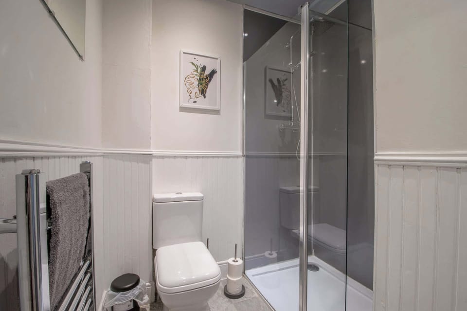Walk-In Shower and Modern Bathroom