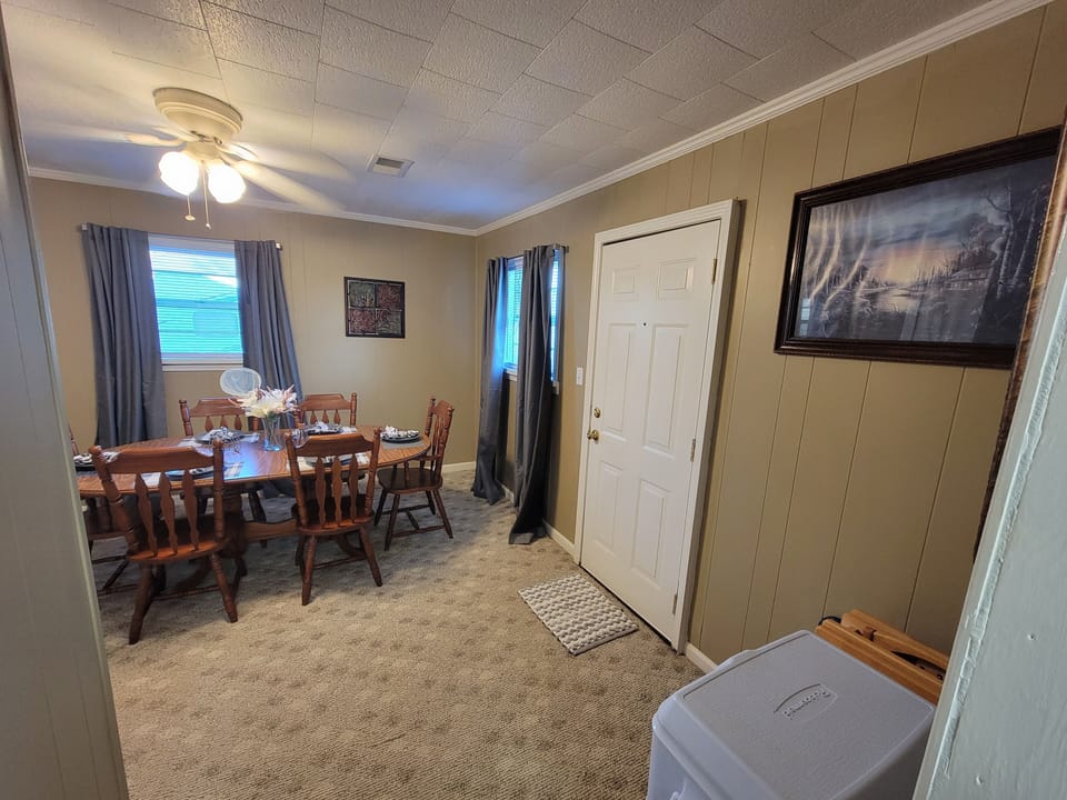 Big dining room big table deep freezer back porch