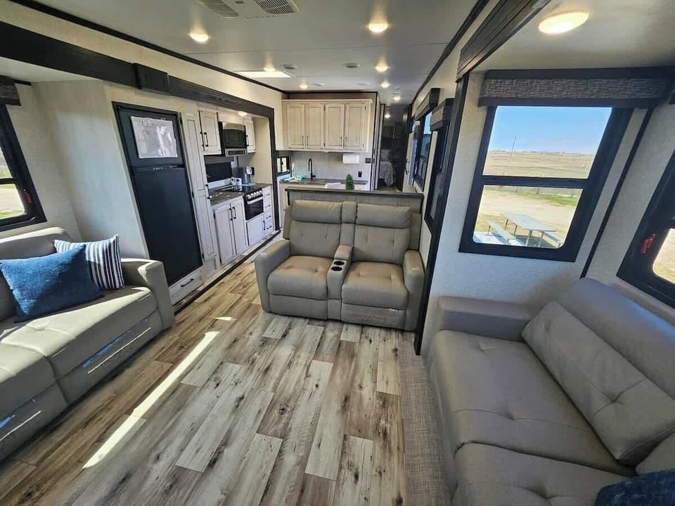 Spacious RV Living Area with sofa bed