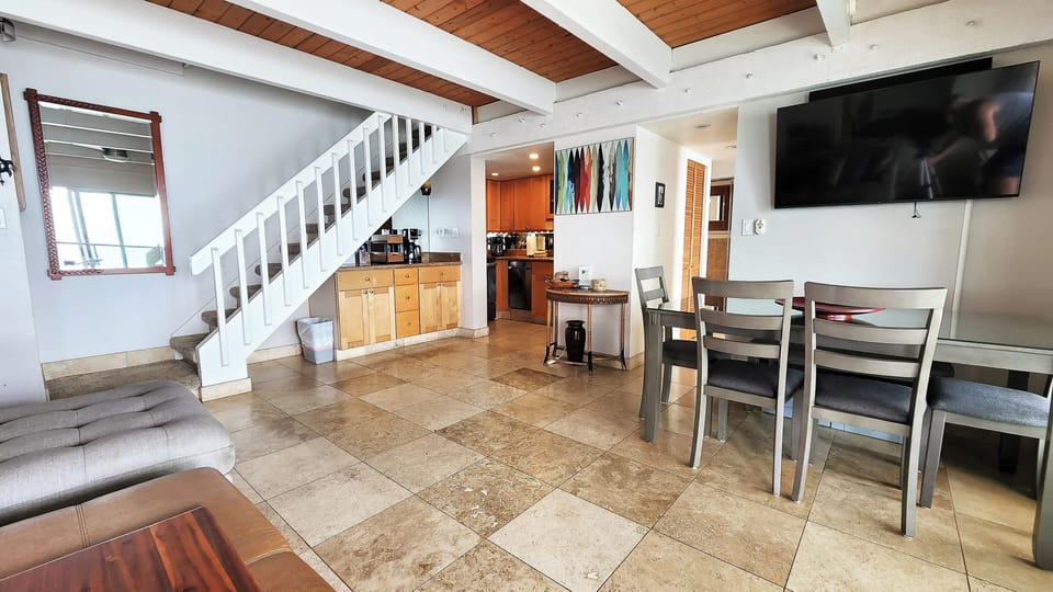 Very unique two story condo with two bedrooms upstairs and one downstairs.