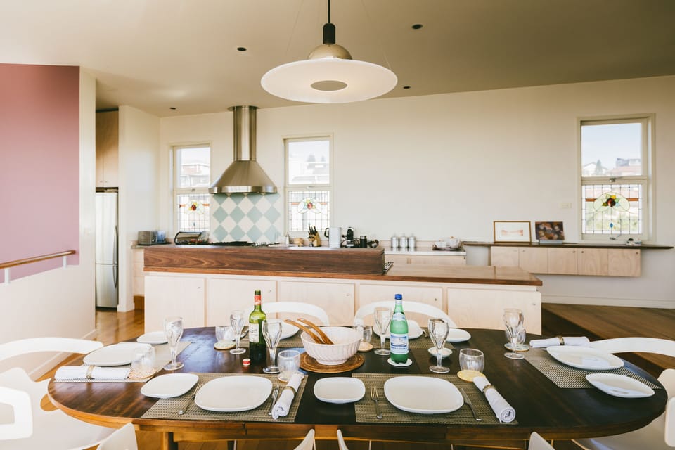 Open plan dining and kitchen space