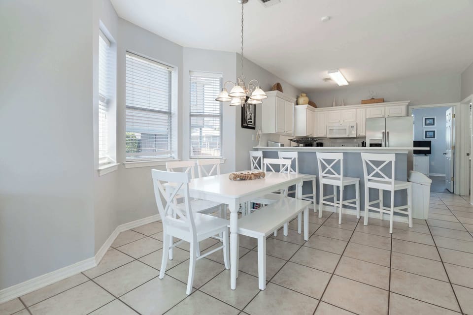 Enjoy sitting together for meals around the table with seating for 8!