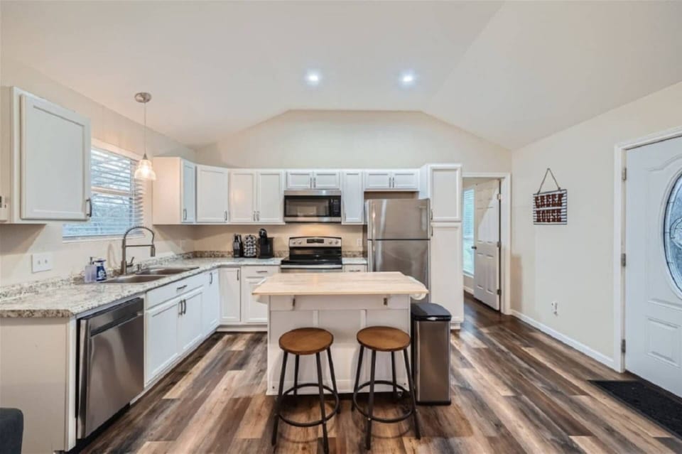 Kitchen with stainless steel appliances