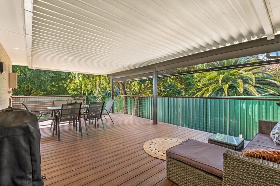 Outdoor deck that can be used in all seasons. Guests can use the BBQ and furniture at their leisure.