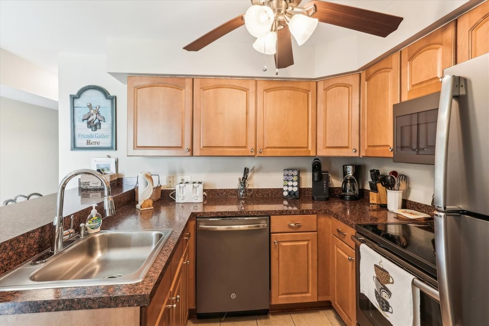 Your fully equipped kitchen features granite countertops, stainless steel appliances, and everything you need to prepare your favorite meals during your stay.