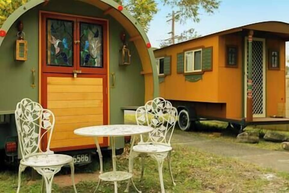 Gypsy caravans at front of house. Full history about these caravans in the manual in the house…