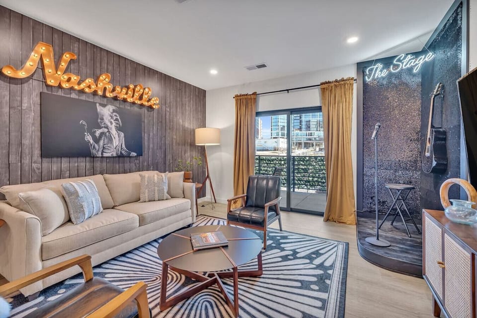 Living room with custom-built stage!