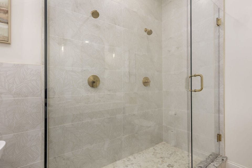 Bathroom 1. Double showers, double vanities and soaking tub! Custom Hollyhock complimentary shampoo and body wash. Complimentary bath salts for tub. Soak & Savor with Hollyhock!