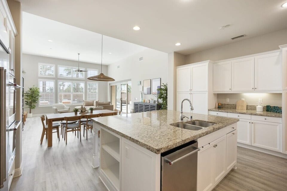 A clean kitchen island that keeps everyone connected.