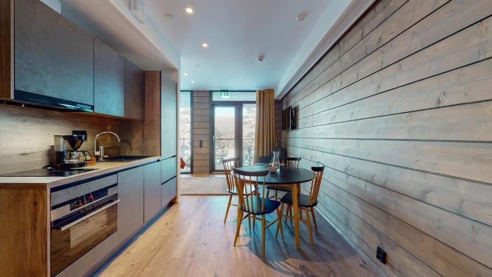Premium Apartment, Sauna, Lake View | Private kitchen | Coffee/tea maker, electric kettle, toaster, highchair