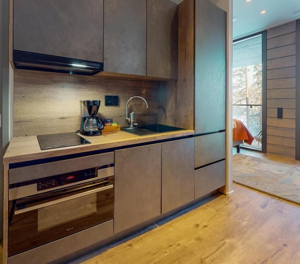 Premium Apartment, Sauna, Lake View | Private kitchen | Coffee/tea maker, electric kettle, toaster, highchair