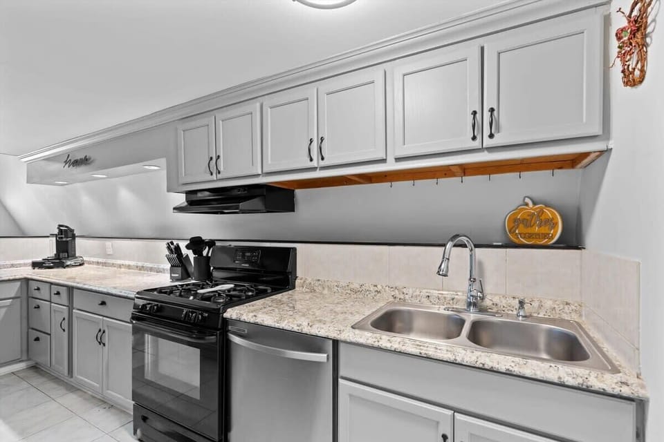 Ample counters space and cabinets to stock with groceries