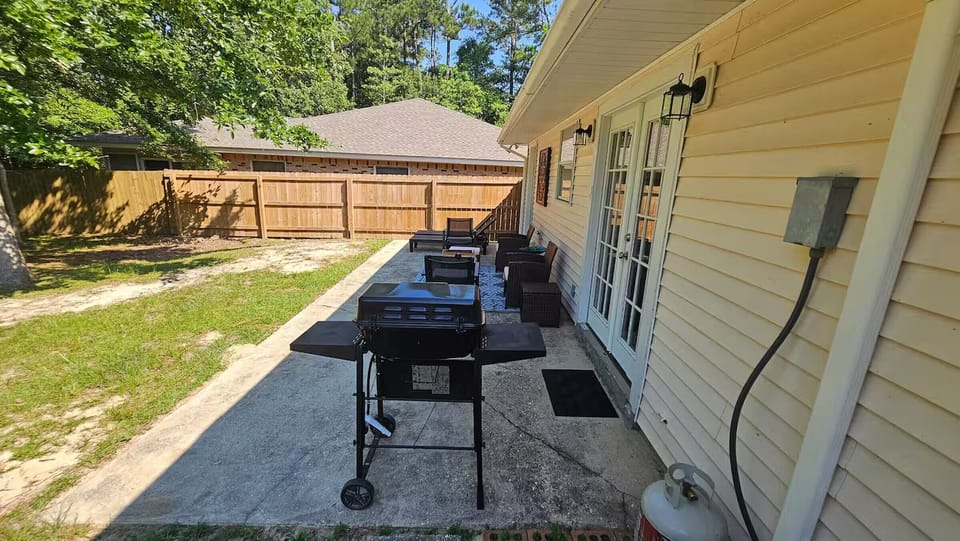 Patio with grill and seating