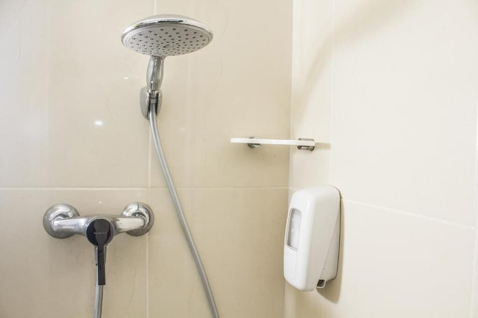 Shower, free toiletries, hair dryer, towels