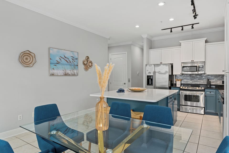 Transition seamlessly from the dining area to the kitchen.