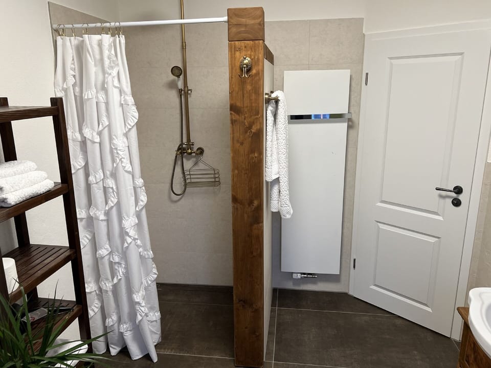 Double Room | Bathroom | Shower, hair dryer, towels