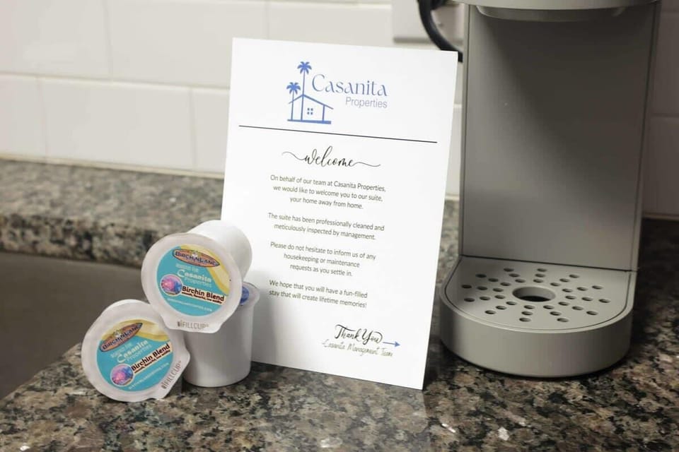 Start your stay with a warm welcome and a fresh cup of coastal roast—because every beach day deserves great coffee and thoughtful touches that feel like home.