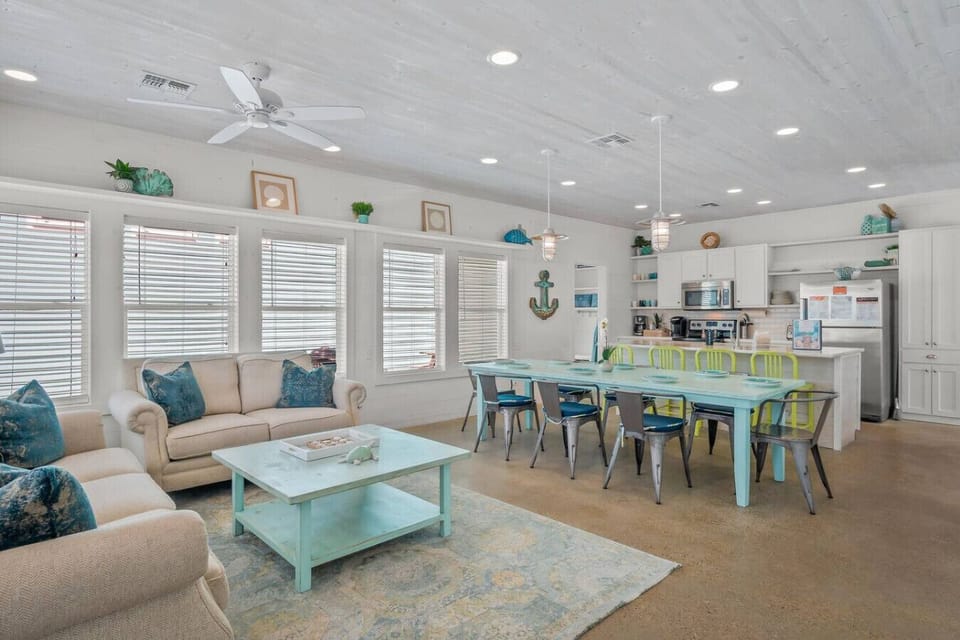 Bright, breezy living space with coastal decor vibes.