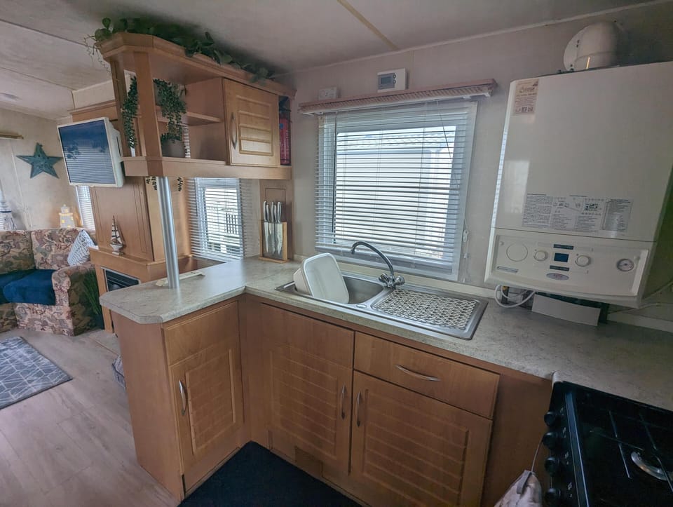 Cabin | Private kitchen | Fridge, microwave, oven, stovetop
