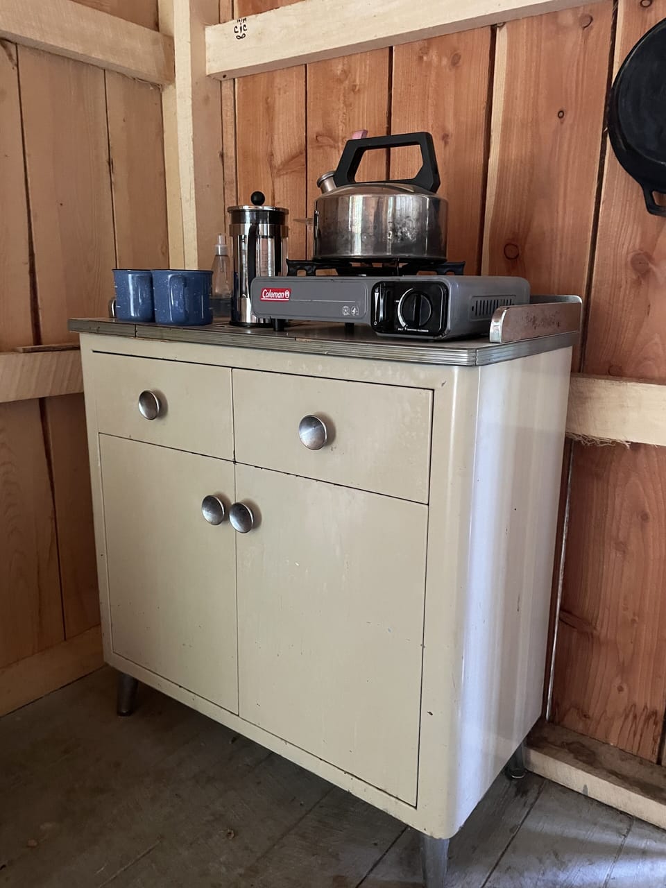 Coffee Station.  Butane Stovetop burner and French Press provided.