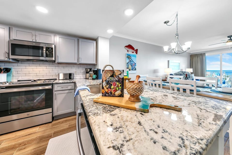 Cook with gulf views from your granite-topped kitchen, complete with modern appliances and everything you need for memorable meals.