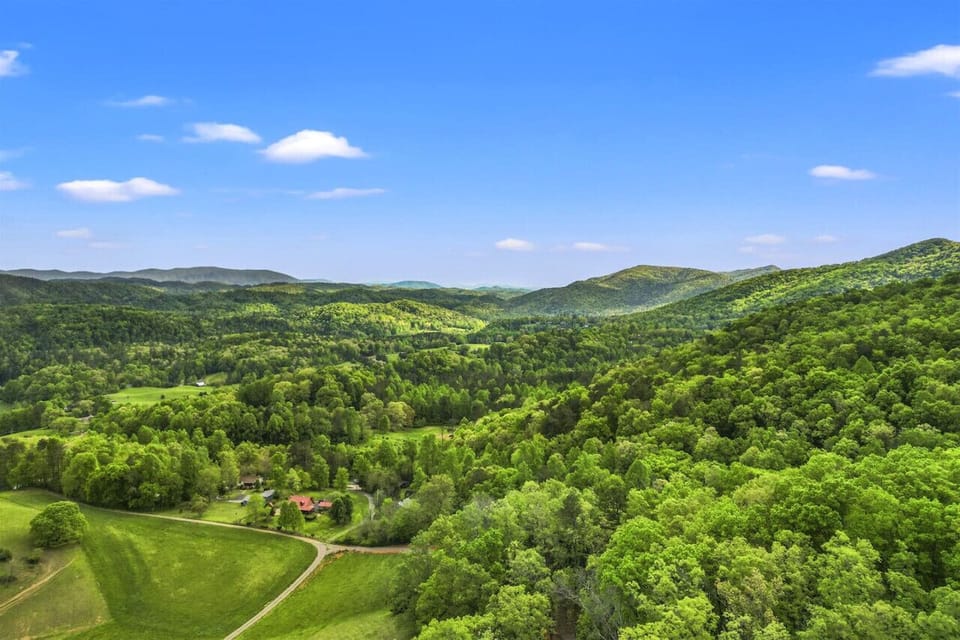 Peaceful countryside surrounded by farmland