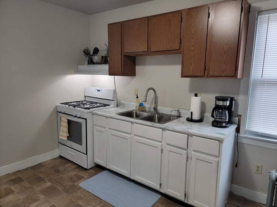 Kitchen is fully equipped with appliances