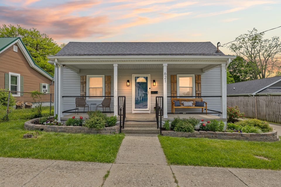 Quiet front porch is great for morning coffee and sunrise watching