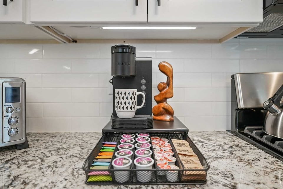 Beverage Center with Assortment of Teas, Coffee, Creamer & Sugar