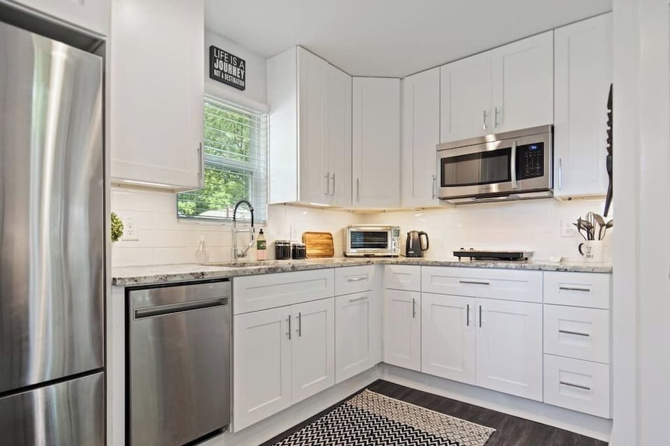 "The tiny house was awesome. My wife and I stayed here for 4 days, and it was perfect. The bed is very comfortable. The kitchen is fully stocked. My wife cooked in the kitchen basically 3 meals a day, and it had everything you need. The host, Danielle, was very responsive. Also, my wife was here a lot without me, and she felt very safe. We would definitely stay here again and highly recommend it." - Christopher - Lansdale, PA *****
