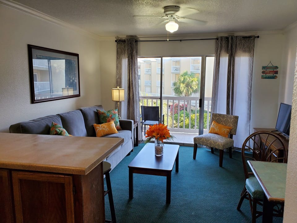 View of the patio from the entry door.