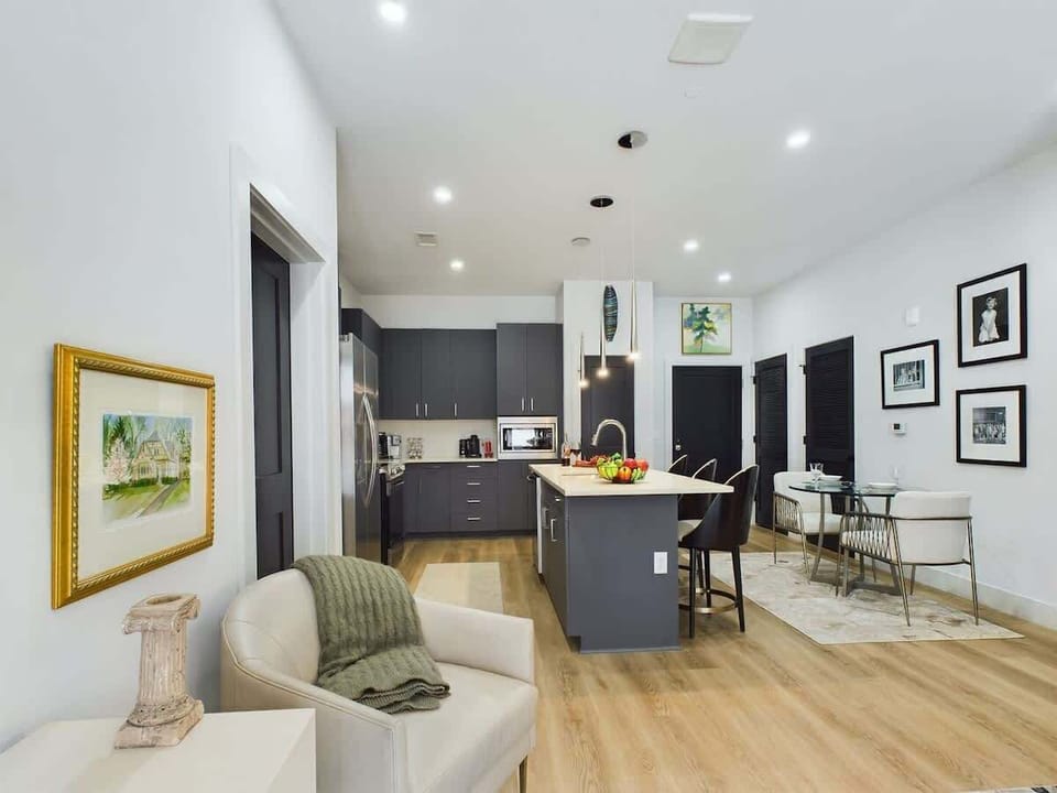 Open concept layout seamlessly blending the living space and kitchen area.