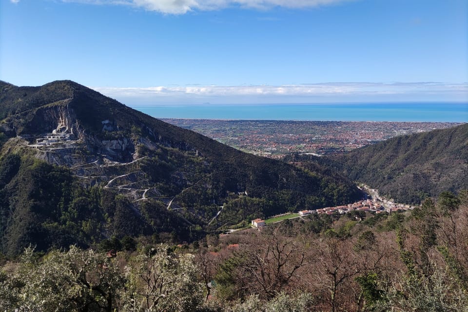 Aerial view of the village, the Tyrrenian sea in distance