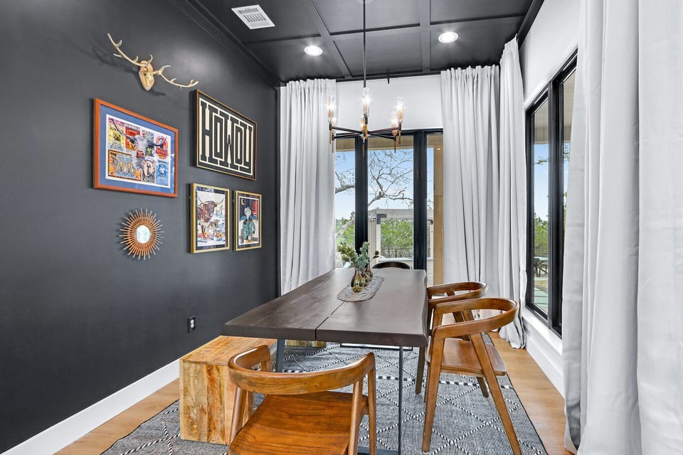 Savor a meal and the view through through the custom oversized windows