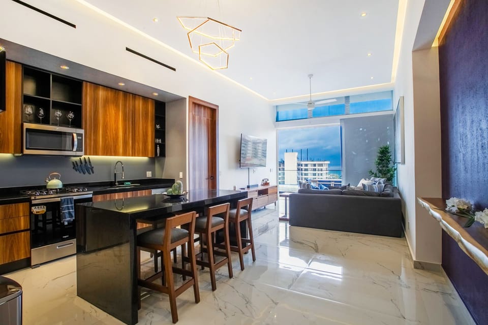 Open layout of the kitchen and living room