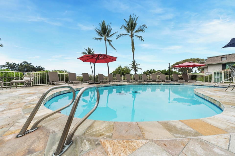 Enjoy the loungers and pool area