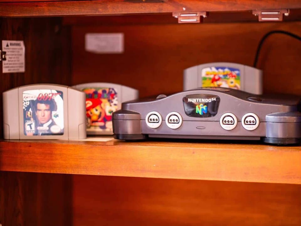 Classic gaming console setup for nostalgic entertainment indoors