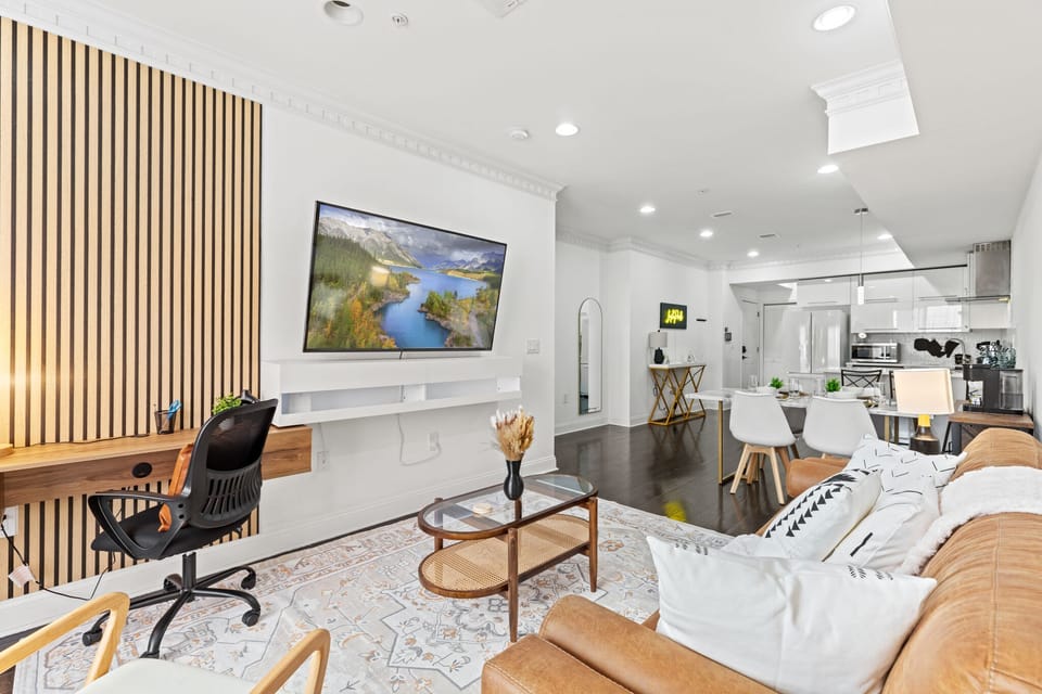 Productivity meets relaxation in our modern living room setup